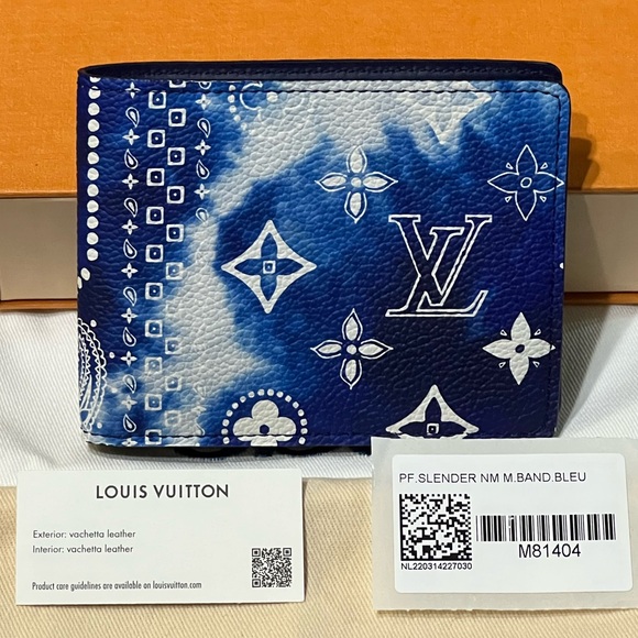 Louis Vuitton x Virgil Abloh Bleached Blue Bandana Monogram Slender Men’s Wallet - Picture 13 of 14